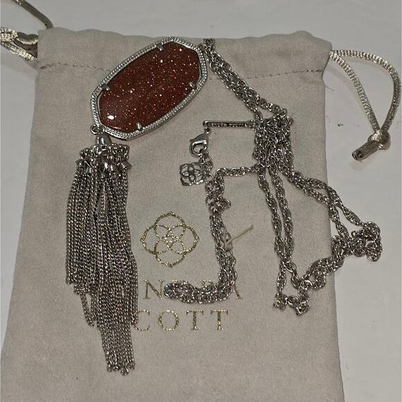 Kendra Scott Rayne Silver And Brown Sparkle Elegant Brown Pendant Necklace‎ - Picture 2 of 8